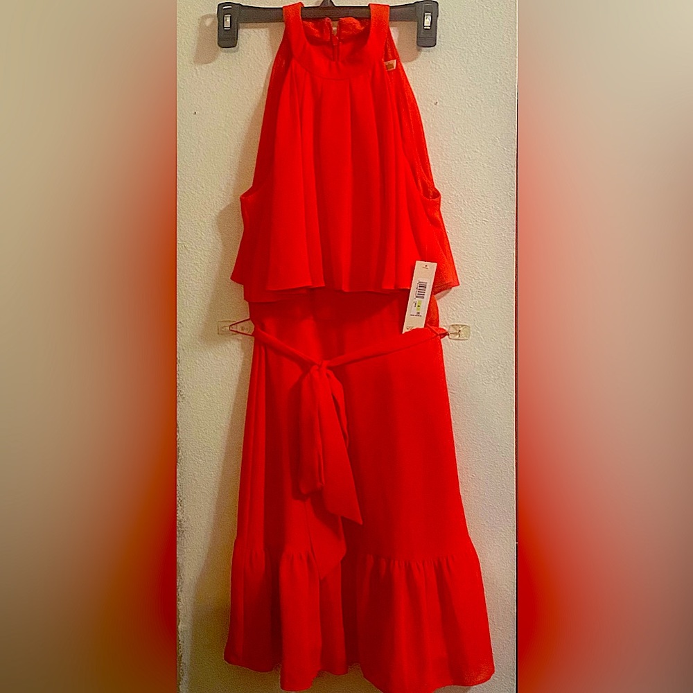 ELIZA J Size 4 Tiered‎ Popover Dress in Red NWT